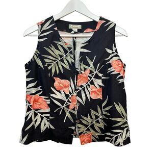 Vintage Tommy Bahama Silk Tropical Tank Cropped Black Floral Button Down Small